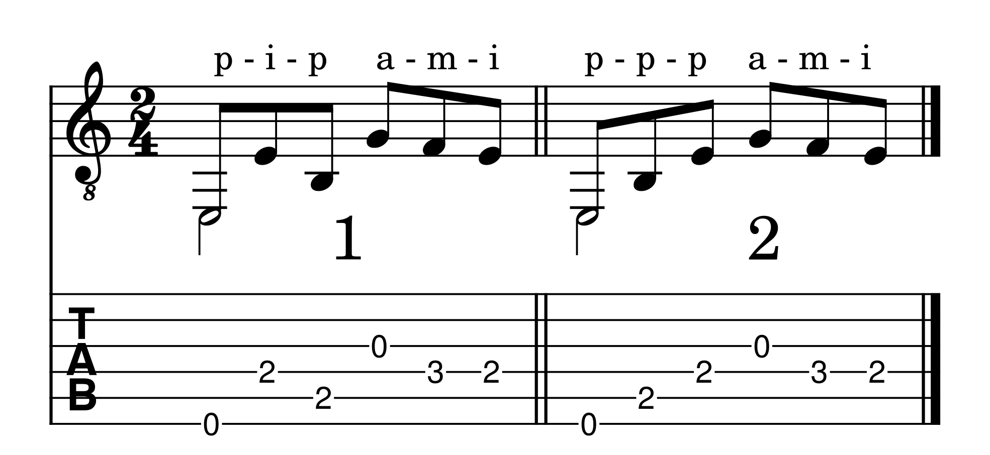 all thumb and index + single notes